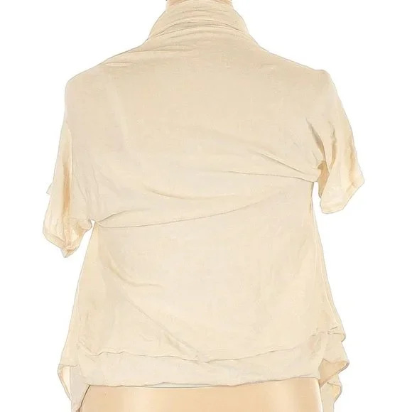 By Artisan Short Sleeve Lightweight Open Front Cardigan Size L Large Cream Asymm - Picture 2 of 7